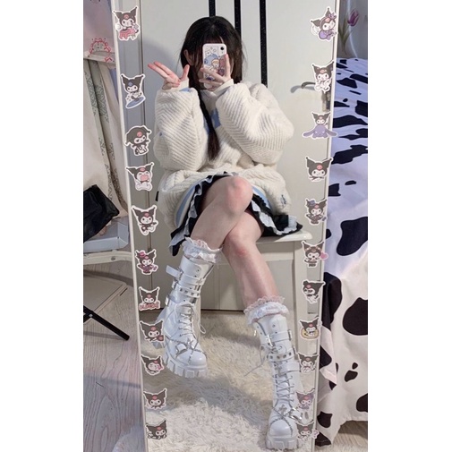 YASAS0117-Bốt cao cổ Pinkyo chữ thập punkstyle