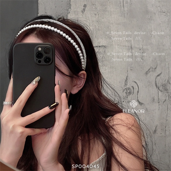 Băng đô cài tóc nữ Eleanor Accessories viền đôi đính đá ngọc trai nhân tạo phụ kiện tóc 4045