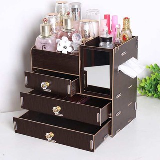 Kệ đựng mỹ phẩm gỗ 4 tầng có núm cầm loại to (kệ có gương)