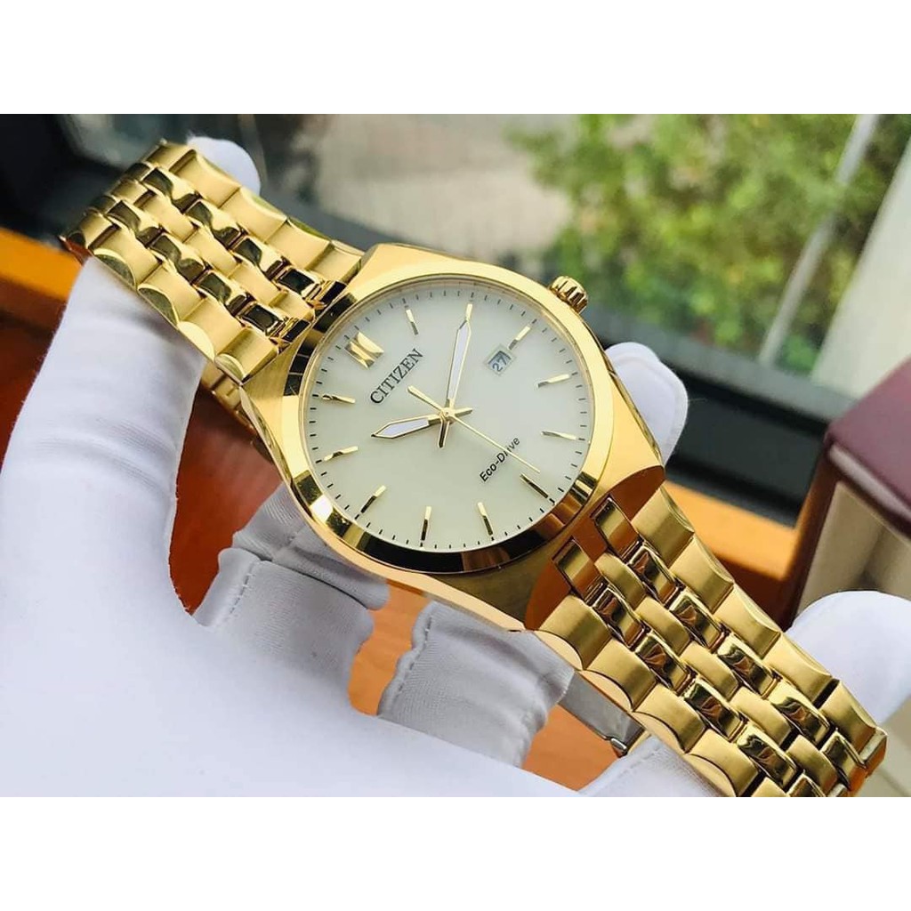 Đồng hồ Nam Citizen Eco Drive BM7332-61P Size 40mm,Mặt trắng,Lịch ngày-Năng lượng ánh sáng-Dây kim loại mạ vàng cao cấp
