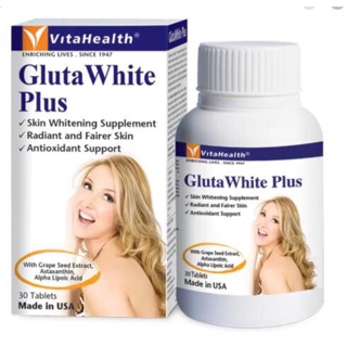 Viên Uống Trắng Da, Ngăn Lão Hóa,Thâm,Nám và Tàn Nhang VitaHealth Gluta White Plus (Hộp 30 viên)