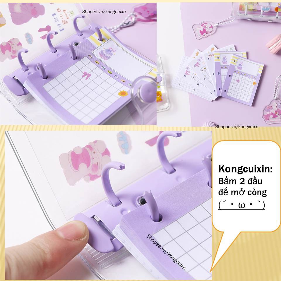 SỔ TAY 3 CÒNG XINH XẮN CÓ LỖ GẮN MÓC KHÓA ĐƯỢC TẶNG KÈM CARD Và HÌNH DÁN Sticker Random