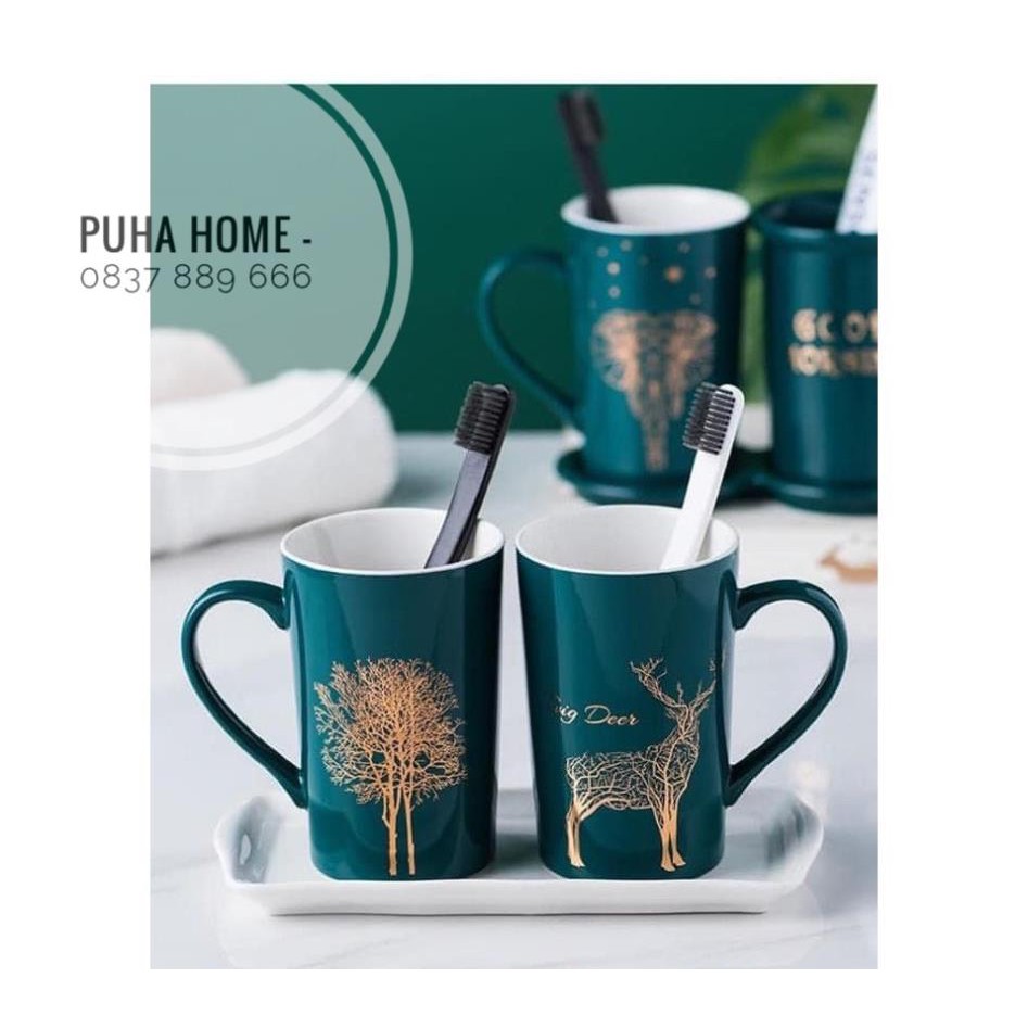 Set cốc đánh răng sứ có khay đựng[FREE SHIP] ☘𝘾𝘼𝙊 𝘾𝘼̂́𝙋☘