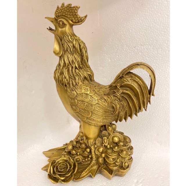 Tượng Gà Trống hoa hồng Vật Phẩm Phong Thủy bằng đồng