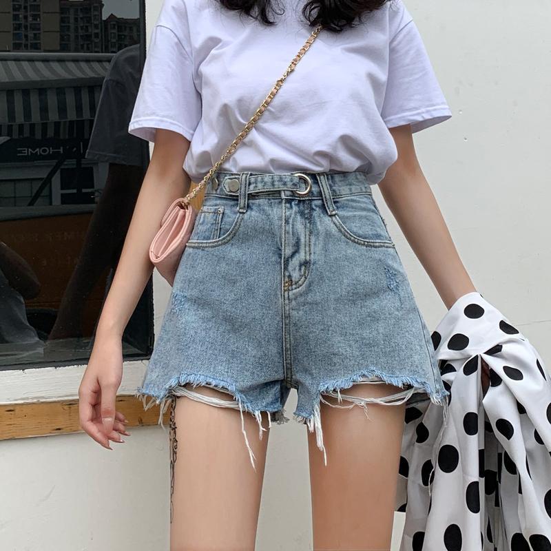 Quần Short Denim Lưng Cao Phong Cách Hàn Quốc Cho Nữ