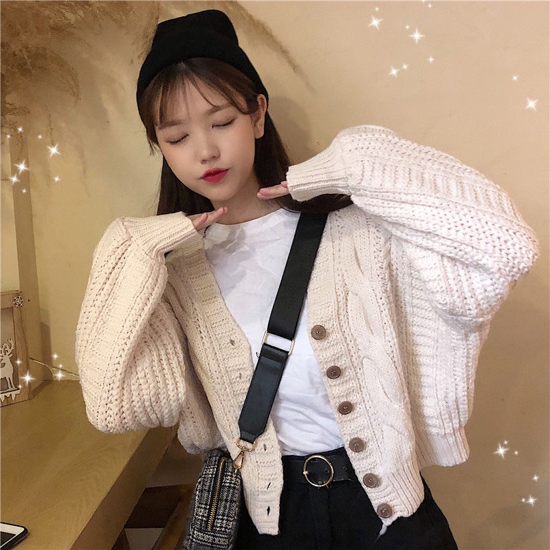 COZOK Áo cardigan Dệt Kim Tay Dài Dáng Rộng Cổ Chữ V Phong Cách Thời Trang retro