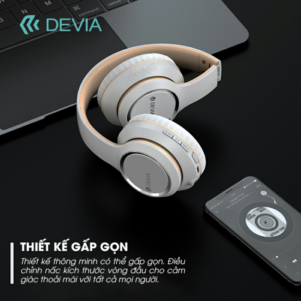 Tai Nghe Bluetooth Không dây headphone chụp tai DEVIA Kinton series có mic nghe nhạc liên tục 18H Hàng chính hãng