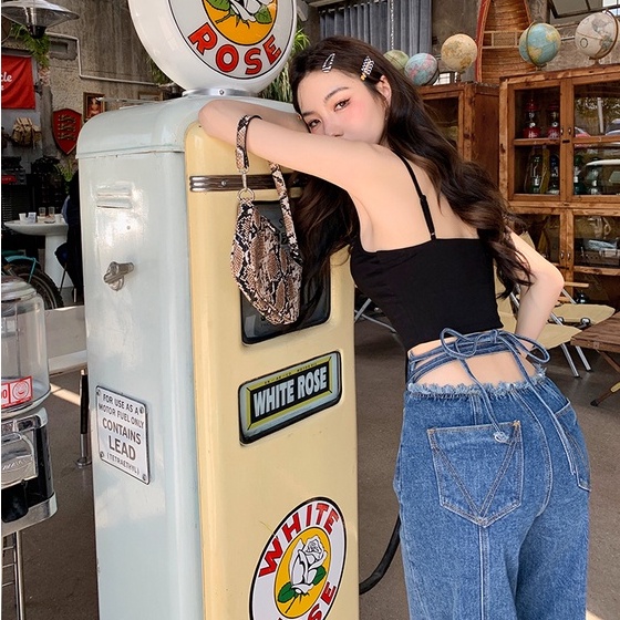 QKOOLE  Quần jeans Nữ Lưng Cao Ống Đứng Phong Cách Hàn Quốc