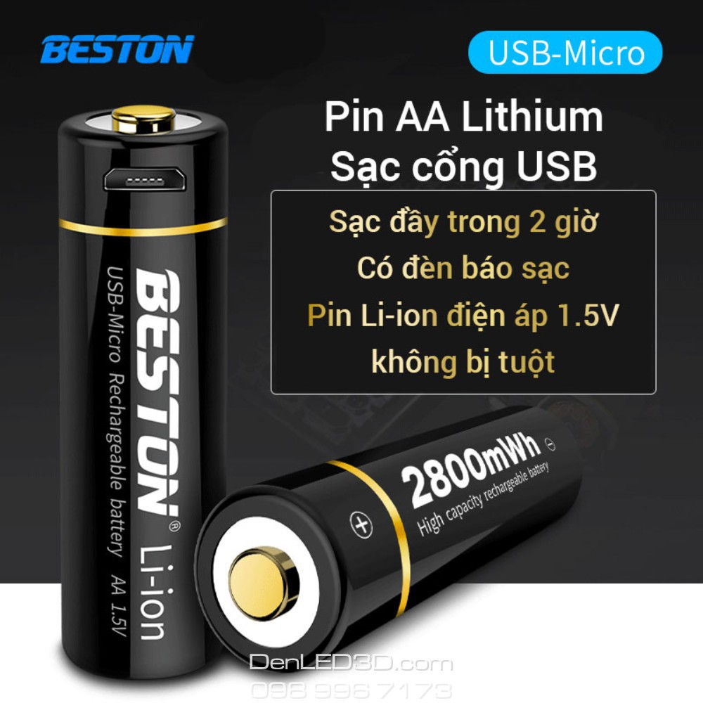 [Chính Hãng BESTON ] Pin AA Lithium-ion 3500mWh 1.5V Cho Karaoke, Đèn Pin, Sạc Nhanh Cổng USB