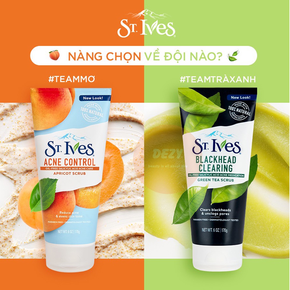 Sữa Rửa Mặt Tẩy Tế Bào Chết St ives CHÍNH HÃNG - Srm Tẩy Da Chết Mặt Giảm Mụn Đầu Đen Clear Scrub Trắng Da Khô Nhờn Dezy | BigBuy360 - bigbuy360.vn