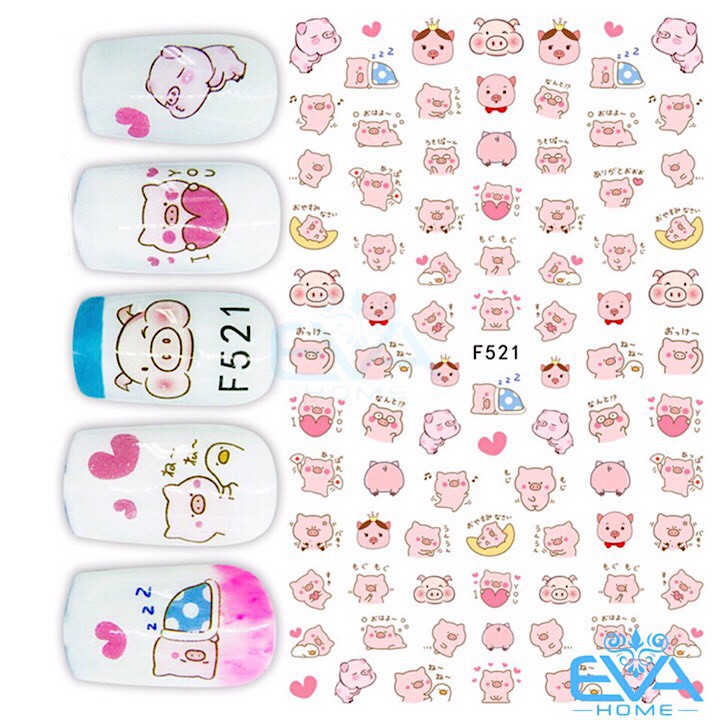 Miếng Dán Móng Tay 3D Nail Sticker Hoạt Hình Chú Heo Dễ Thương cute F521