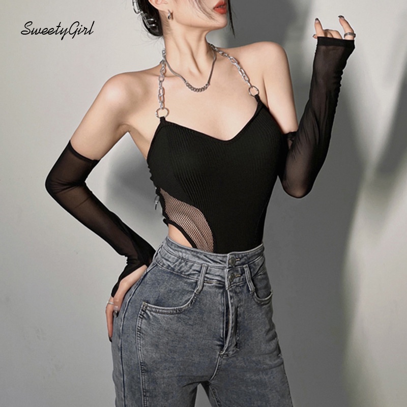 Áo Liền Quần Hở Lưng Dạng Lưới Màu Sắc Quyến Rũ 2022 Cho Nữ