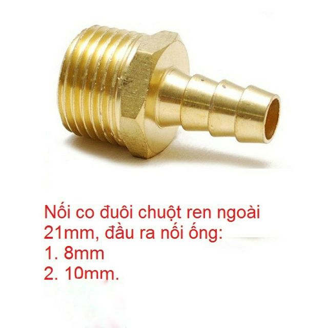 Đầu Nối Ren Ngoài 15, 21, 1/2 thu đuôi chuột 8, 10 Bằng Đồng