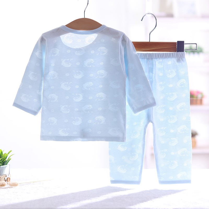 Bộ quần áo dài tay cúc giữa Cotton mỏng mặc hè thu cho bé trai bé gái Hàng Quảng Châu xuất Nhật BDTH01
