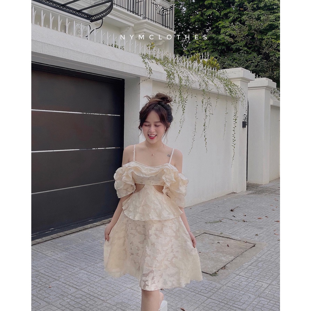 ✿ ĐẦM HOA NUDE KHOÉT EO ✿