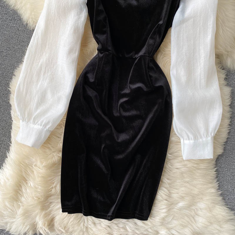 Váy Nhung Dự Tiệc Phối Tay Dây Đai Cổ Hàng Thiết Kế Tôn Dáng Sang Trọng | BigBuy360 - bigbuy360.vn