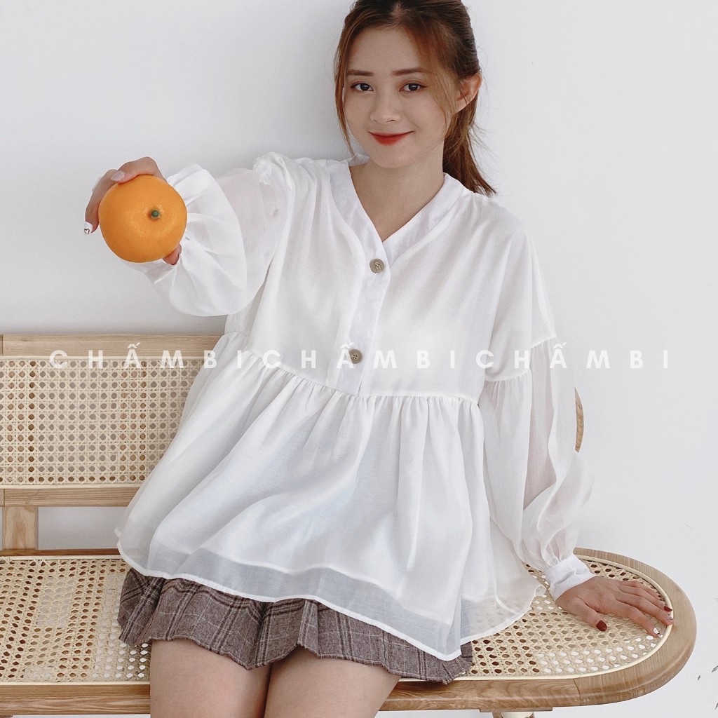 Áo Babydoll Voan Tơ 2 Lớp Tay Bồng Cúc Ngực - A.060 | BigBuy360 - bigbuy360.vn