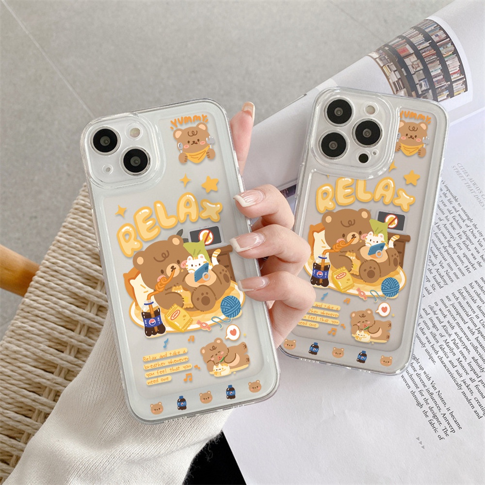 Ốp Điện Thoại Chống Sốc Chống Rơi Họa Tiết Gấu Và cola Cho iPhone 11 13 12 X XS Pro Max XR 12 13