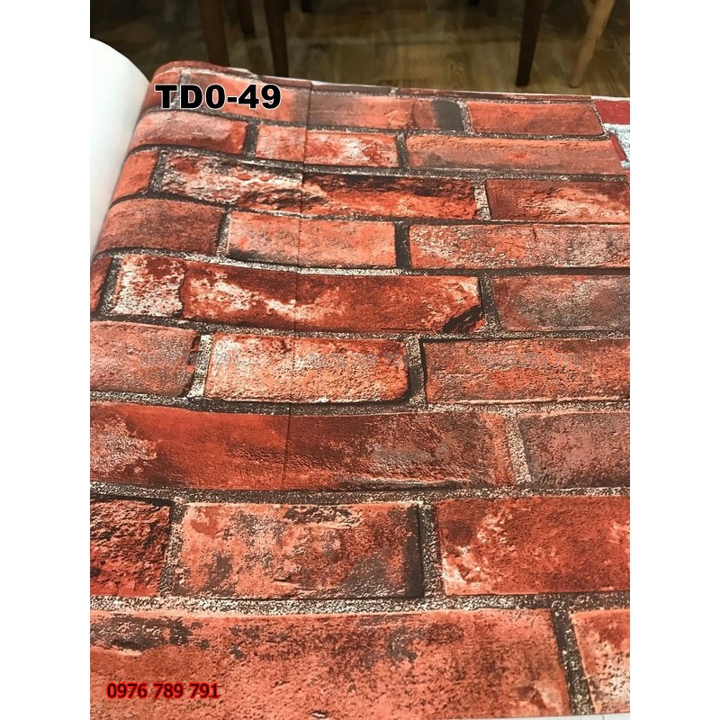 Giấy Dán Tường Giả Gạch Cho Cửa Hàng, Spa,Quán Ăn Đẹp, Rẻ, Lụa Không Keo, Khổ 10m x 53 cm