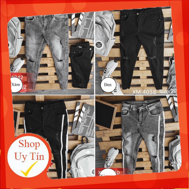 Quần jeans rách gối phong cách màu đen xanh xám -Hàng nhập khẩu