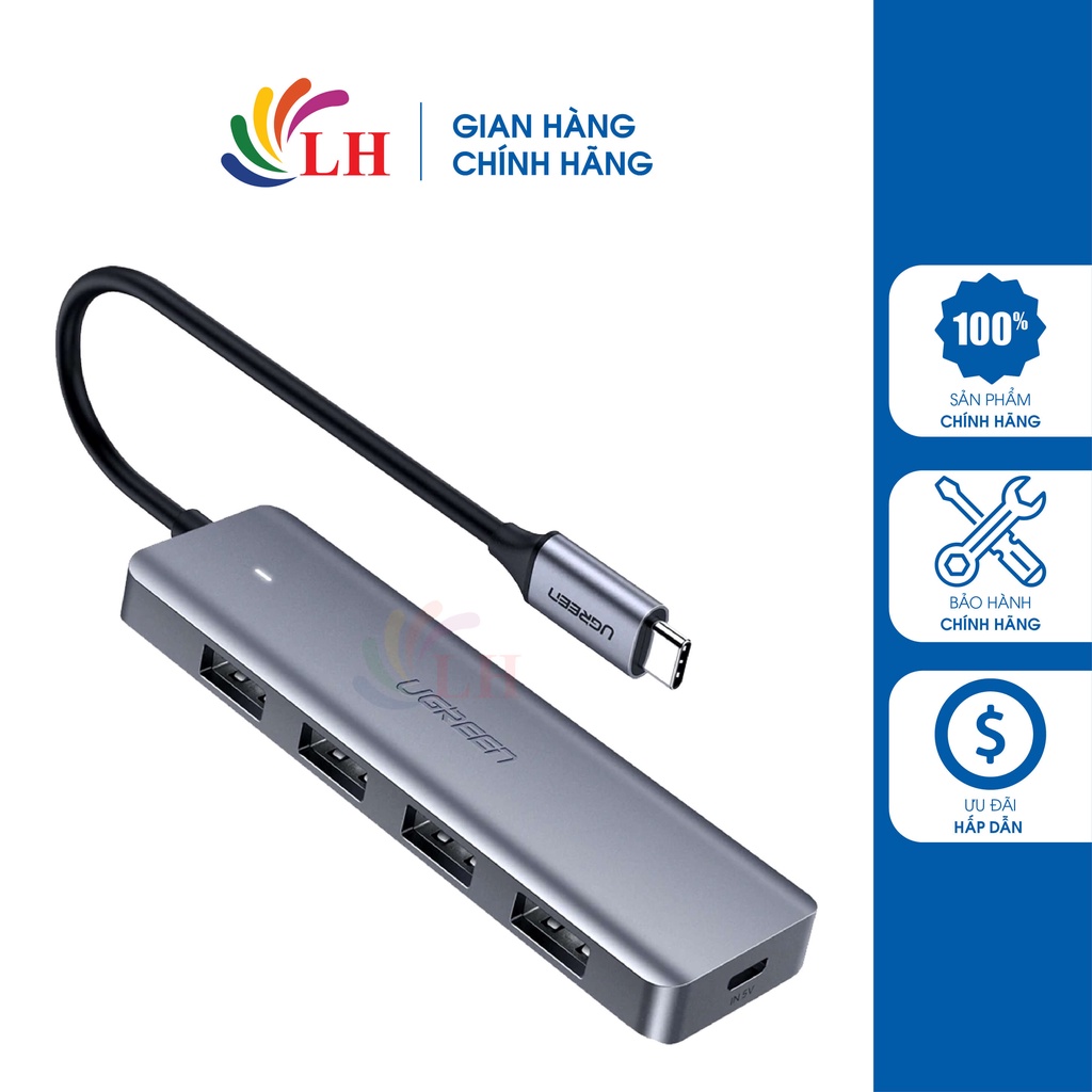 Cổng chuyển đổi Ugreen 4-Port USB 3.0 Hub CM129 70336 - Hàng chính hãng - Tuyền dữ liệu lên đến 5 Gbps, cáp dài 0.25m
