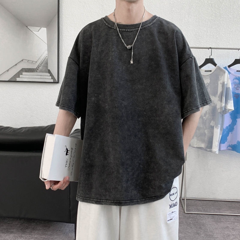 Áo Thun Tay Ngắn Dáng Rộng Họa Tiết Độc Đáo Phong Cách Hồng Kông Thời Trang Cá Tính Cho Nam