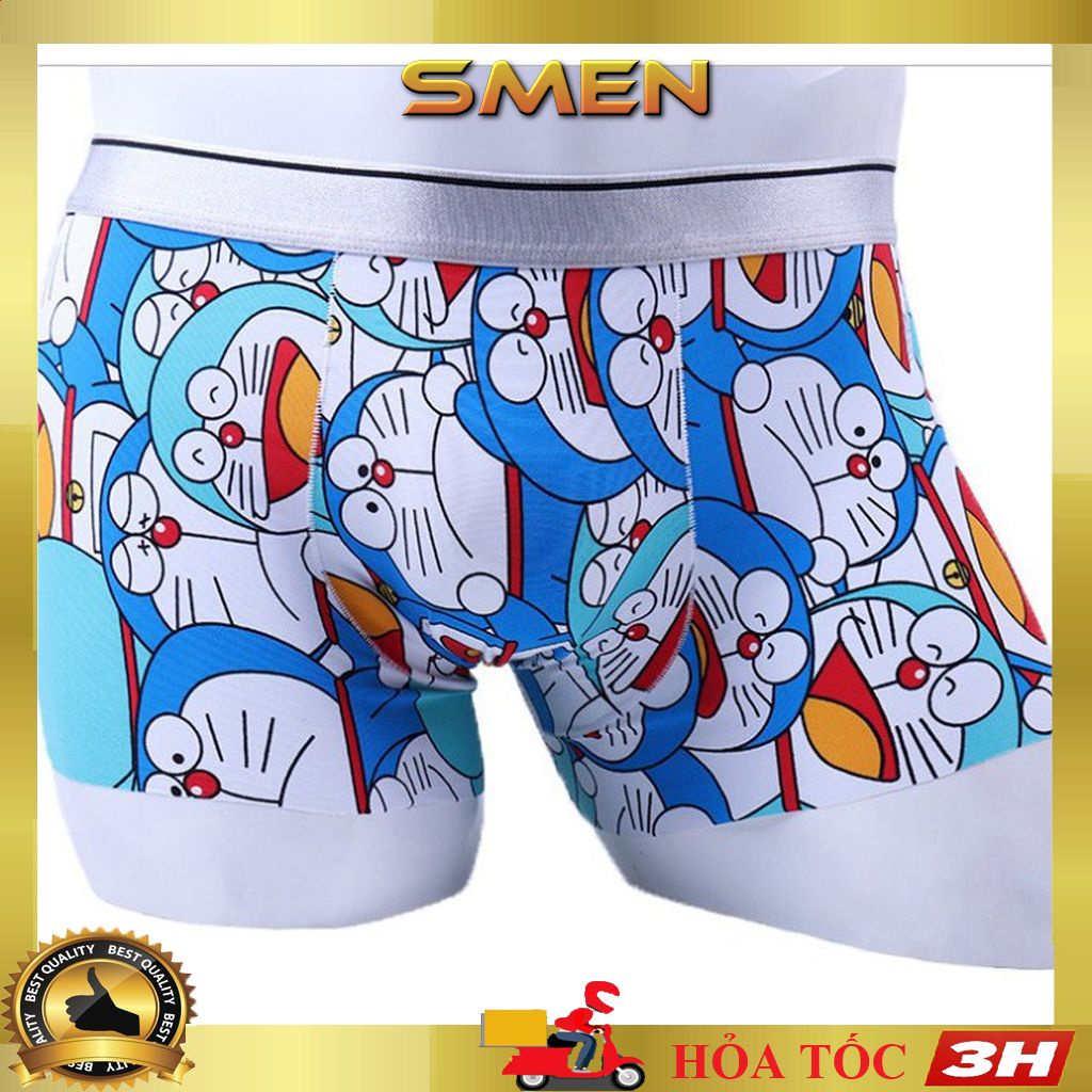Quần lót nam boxer in hình, sịp đùi thun lạnh cao cấp họa tiết nhân vật hoạt hình Doremon, chuột mickey (Che tên) - SMEN