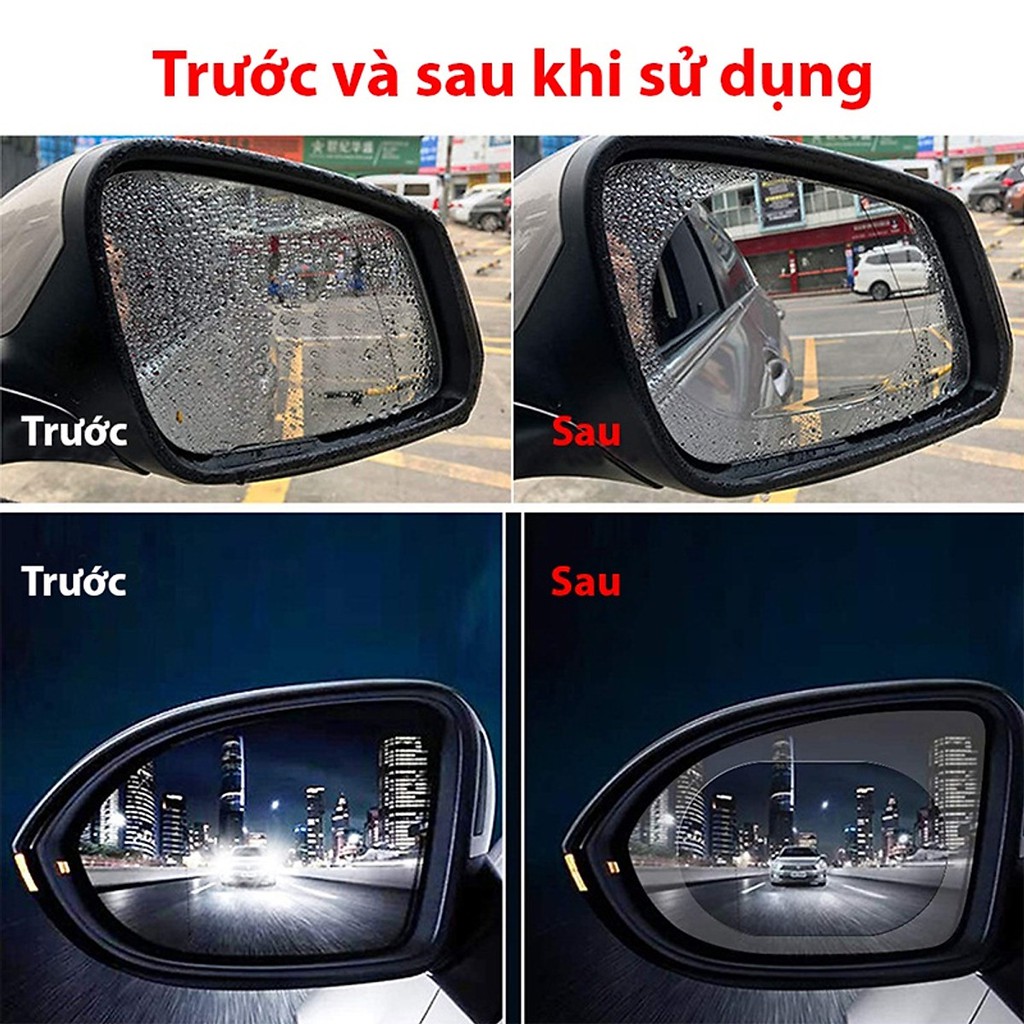 Bộ 4 Tấm Film Dán Gương Chống Nước cho ô tô , 2 Vuông, 2 Bầu Dục