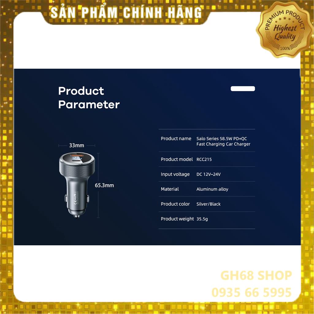 Củ sạc nhanh oto 2 cổng 58.5W Remax RCC-215