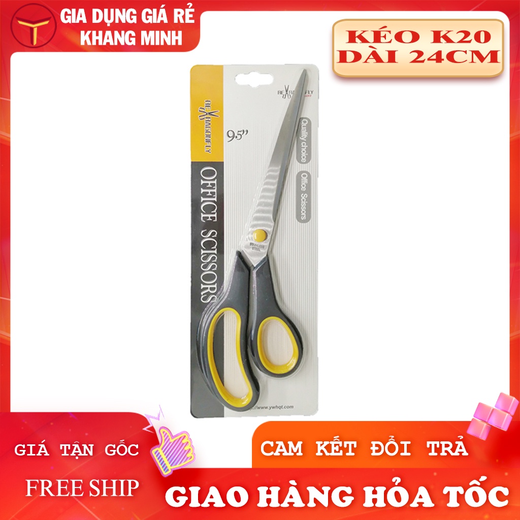 Kéo Văn Phòng Lớn 24cm K20 Thép Không Gỉ, Cán Nhựa Màu Đẹp