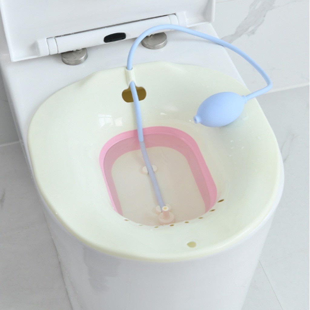 Thau/Chậu xông vùng kín phụ nữ sau sinh gấp gọn kèm vòi xịt rửa phụ khoa