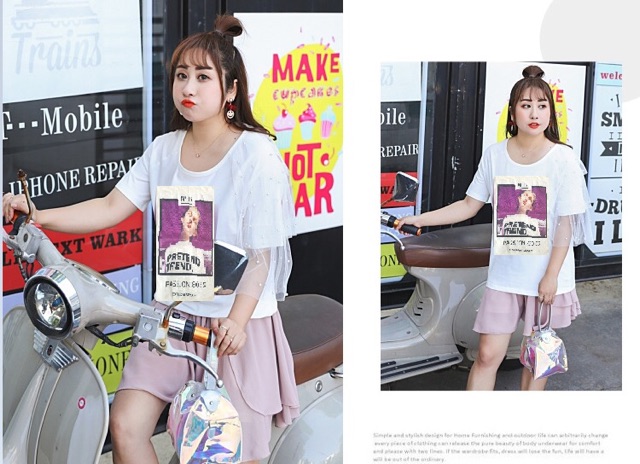 Áo thun big size cách điệu model 1 tay phối ren cườm size 60-80kg kèm ảnh thật