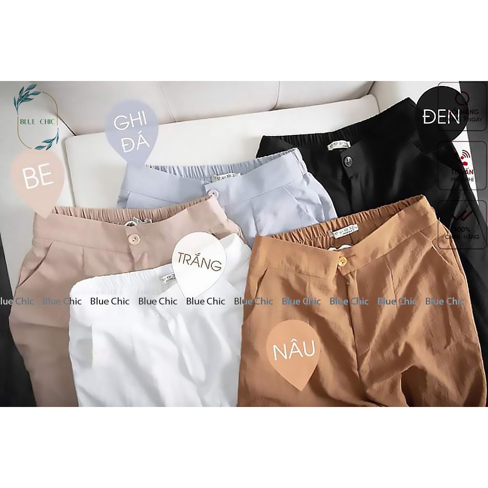 Quần baggy đũi nữ Blue Chic baggy vải đũi xước cao cấp cạp chun sau ngố lửng bigsize