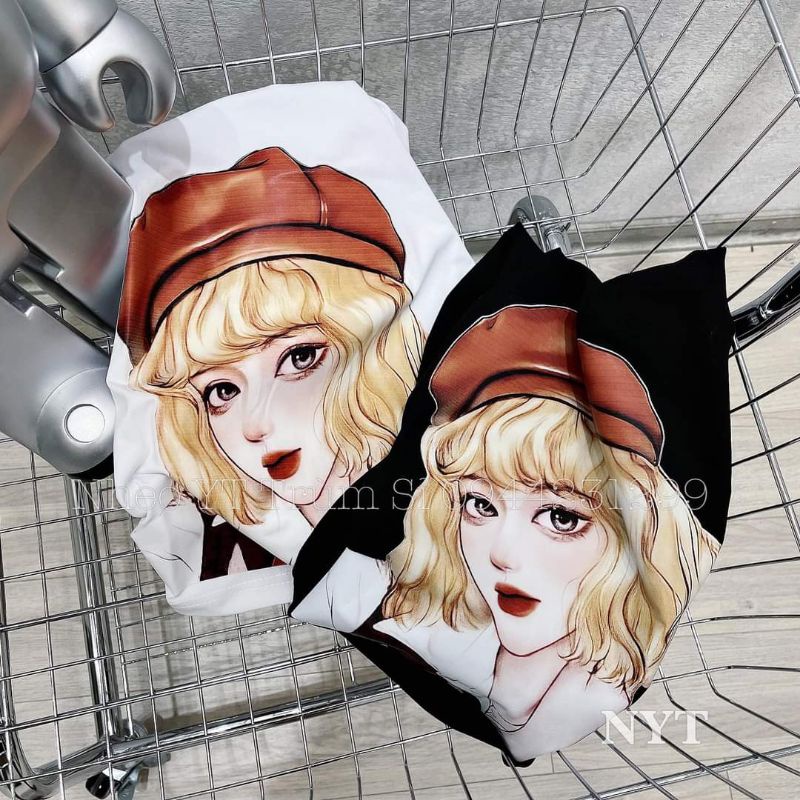 Áo phông tay lỡ in 5D Cô gái phong cách Hàn Quốc