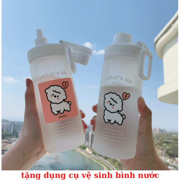 Bnh đựng nước cute bình nước 500ml CÓ ỐNG HÚT LOẠI TỐT - THỦY TINH