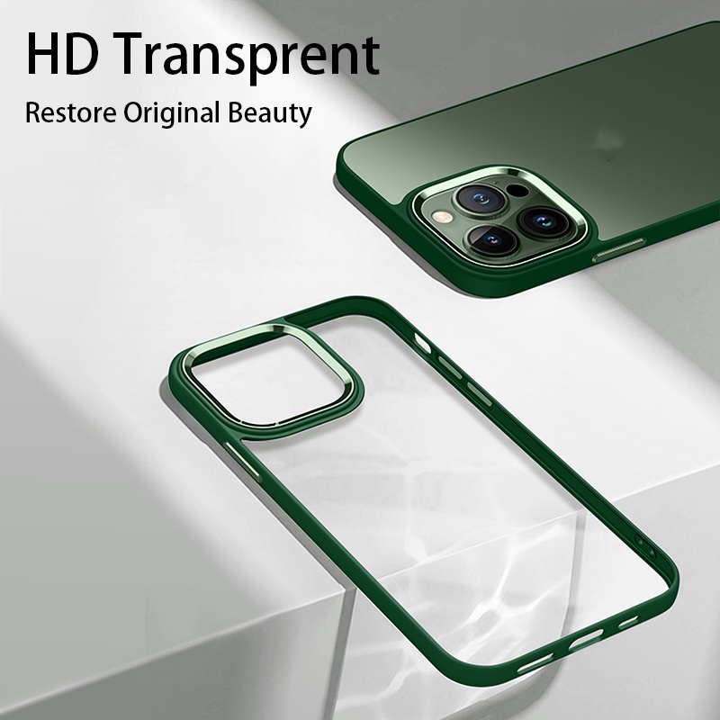 Ốp Điện Thoại Silicon Trong Suốt Viền Kim Loại Sang Trọng Chống Sốc Cho iPhone 13 12 Mini 11 Pro XS Max XR X 7 8 Plus