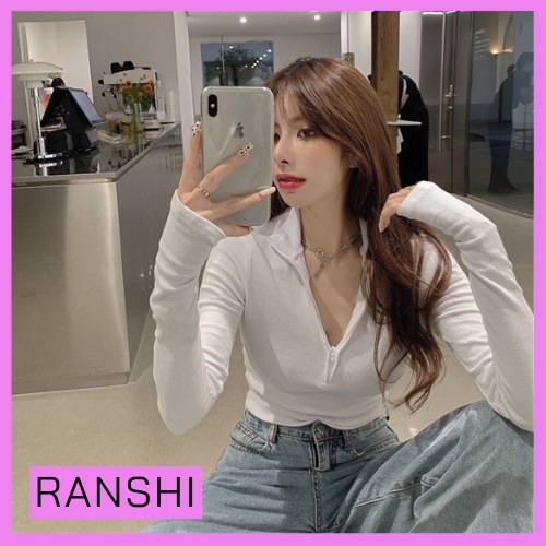 Áo Dài Tay Cổ Lọ Khóa Kéo 3 Phân RANSHI Áo Thun Dài Tay Vải Thun Gân Co Giãn Kiểu Dáng Basic Dễ Phối Đồ - RA073