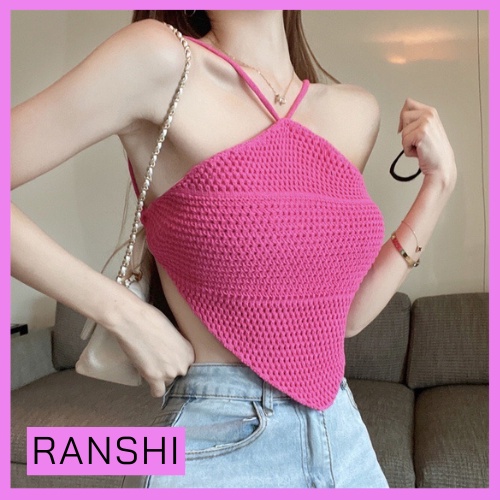 Áo Croptop Cổ Yếm RANSHI Áo Croptop Vạt Nhọn Cột Dây Hở Lưng Chất Xốp Mịn Cực Trendy - RA072