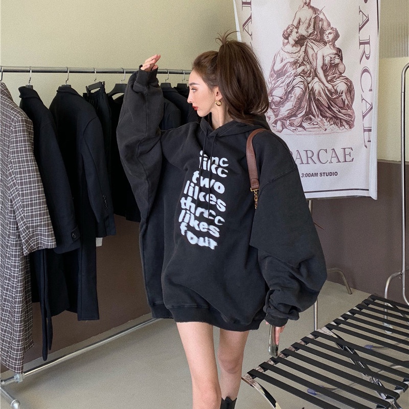 Áo khoác dáng rộng tay dài có mũ trùm thời trang thu đông cho nữ | BigBuy360 - bigbuy360.vn