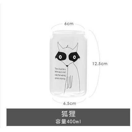 Ly thủy tinh 400ml hình động vật kiểu dáng lon coca cola ngộ nghĩnh