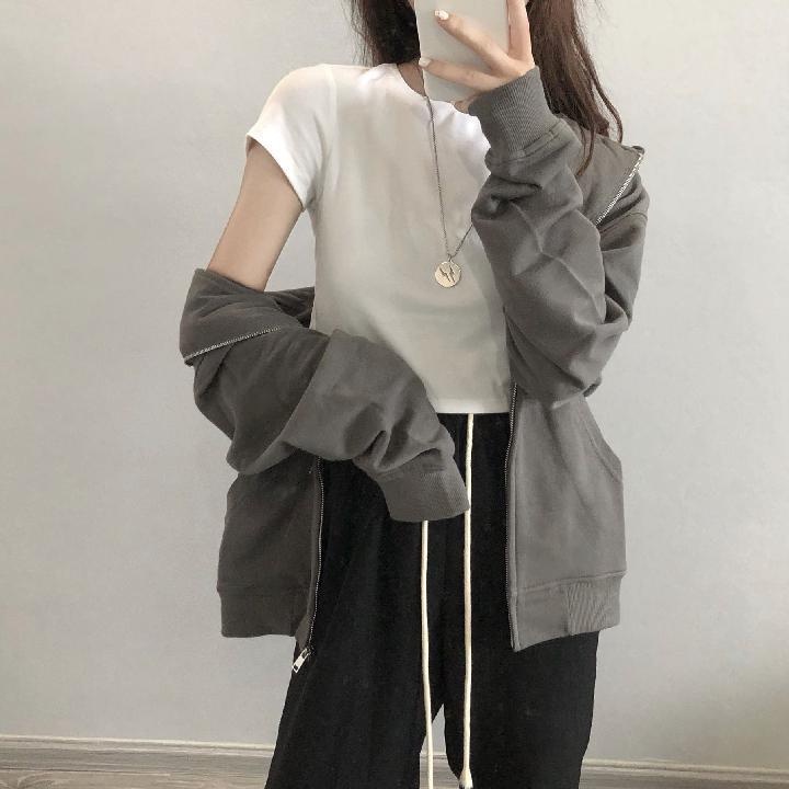 Áo Khoác Sweater Có Mũ Trùm Dáng Rộng Dây kéo Kiểu Hàn Quốc Thời Trang  Cho Nữ