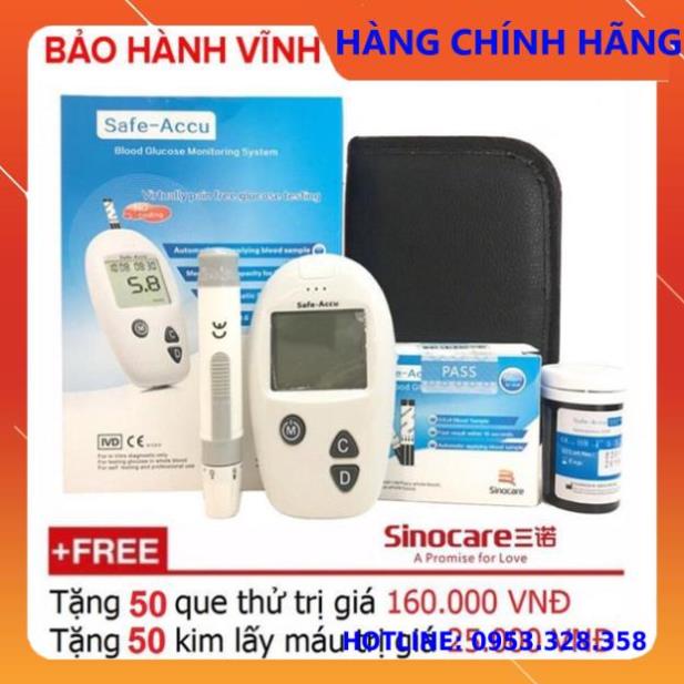 Máy đo đường huyết safe- accu sino care kèm hộp 50 que thử