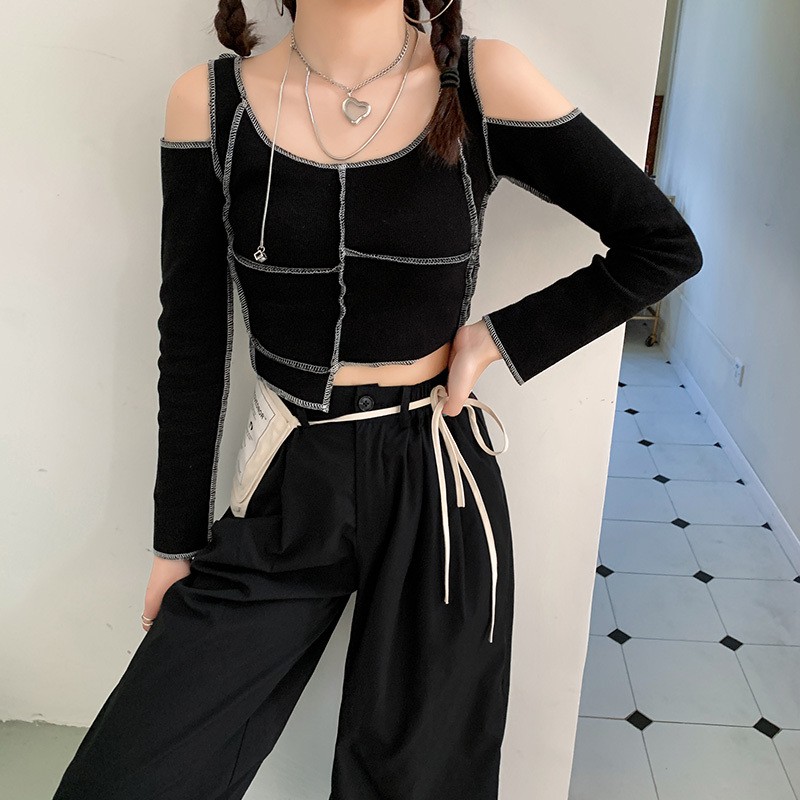 Áo Thun Tay Dài Hở Vai Kiểu Dáng Độc Đáo Phong Cách Hàn Quốc