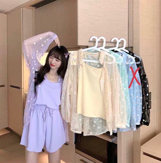 Áo choàng áo khoác ngoài hoa cúc nhí( kèm ảnh thật)
