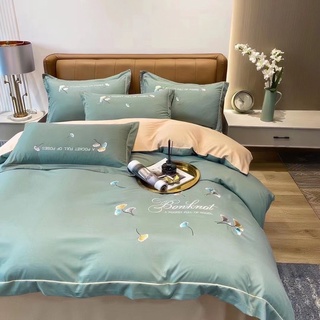 Bộ chăn ga gối cotton line fabric thêu hoạ tiết đơn giản sang trọng