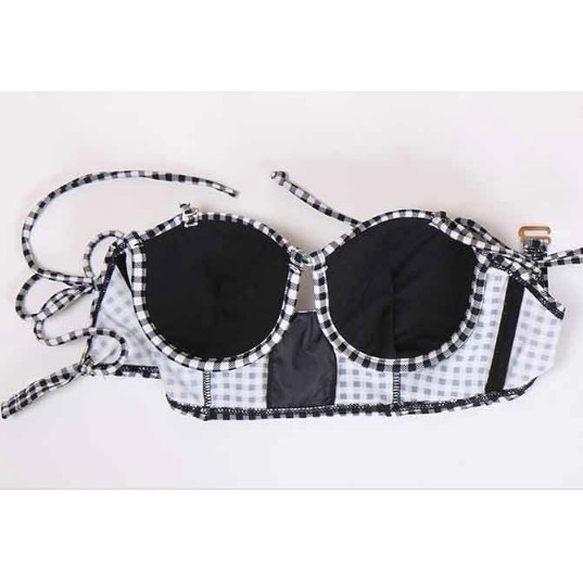 Đồ bơi/ Bikini kẻ caro đen trắng 2 mảnh cúp ngực cạp cao (có ảnh thật)