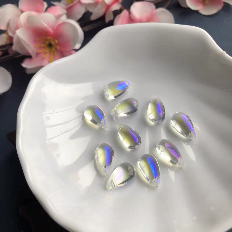 set 5 Hạt Thủy Tinh Hình Giọt Nước 8x14mm Dùng Làm Trang Sức Thủ Công