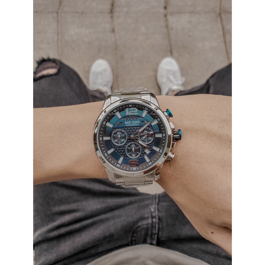 Đồng hồ nam thể thao chính hãng MEGIR thép không gỉ cao cấp chạy full kim + có lịch ngày bảo hành chính hãng