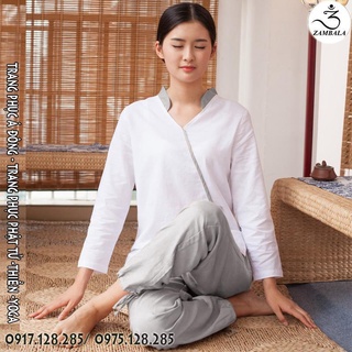 Quần Áo Ngồi Thiền Yoga, Đi Lễ Chùa Cao Cấp, Cắt May Thủ Công ZAMBALA - Cổ Lá Đề
