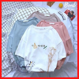 Áo phông tay lỡ form rộng thêu củ hành siêu đáng yêu, áo thun tay lỡ dáng rộng cực đẹp giá rẻ